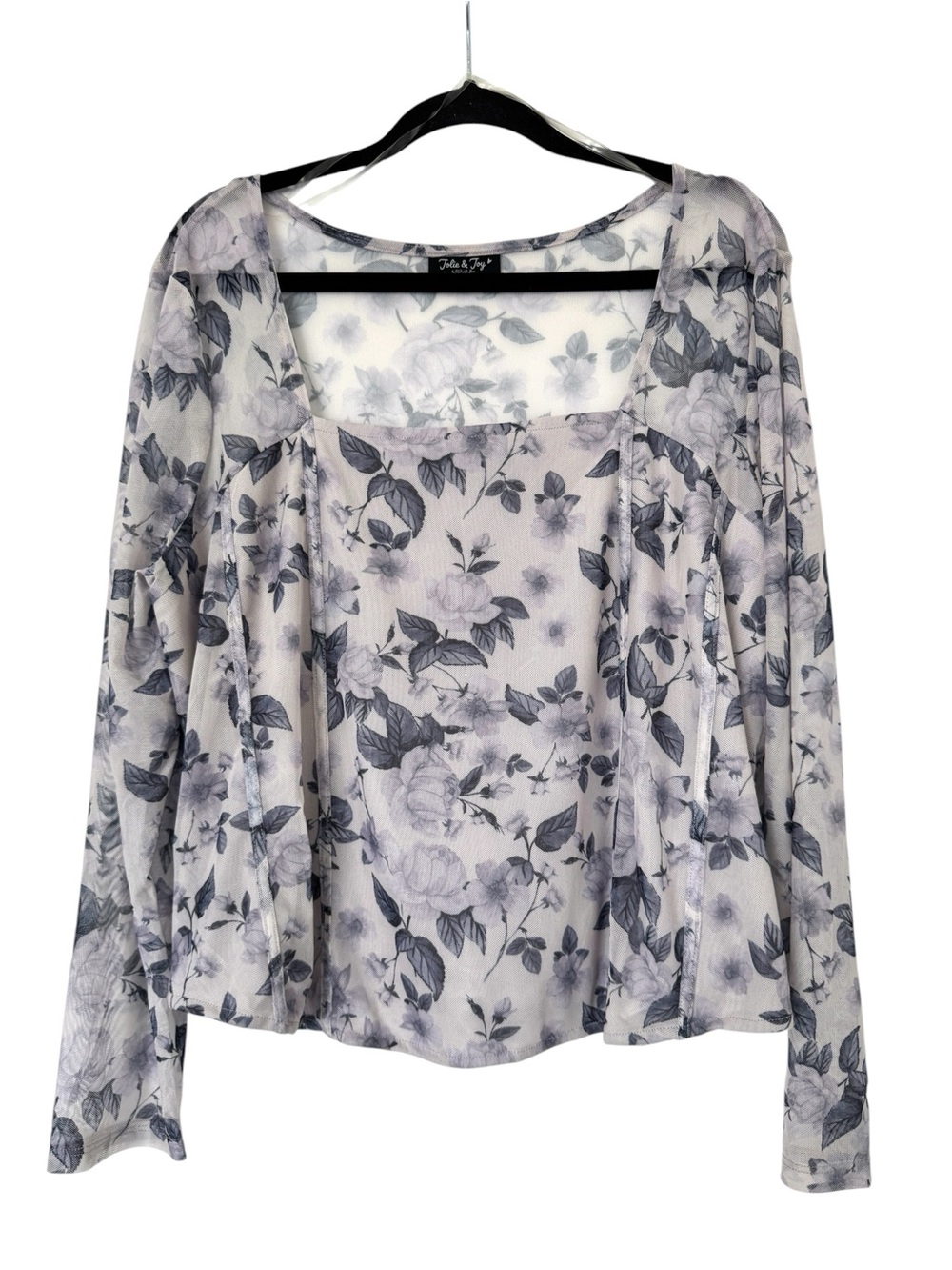 Jolie & Joy Purple and Gray Mesh Long Sleeve Top - NWT - Picture 2 of 9